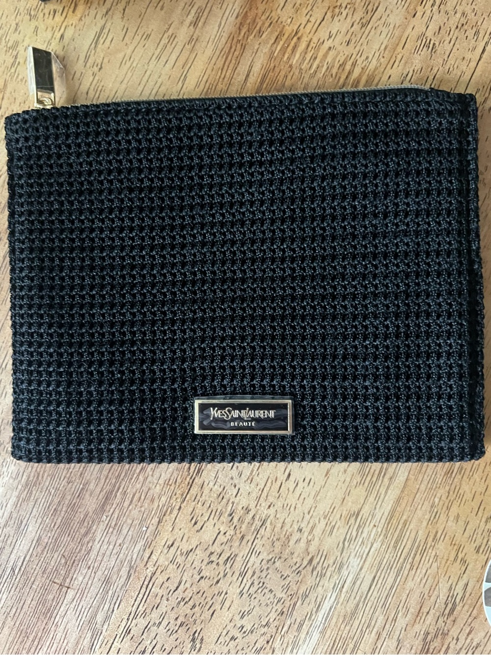 Yves Saint Laurent Black flat Cosmetic Pouch with Gold Hardware